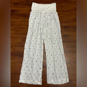 For Cynthia Beachwear 100% Linen Wide Leg Pants White Nautical Boho Size Medium
